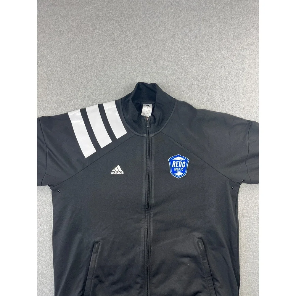 Reno 1868 FC Soccer Jacket Mens XL Black Adidas Fill Zip 3 Stripe Nevada